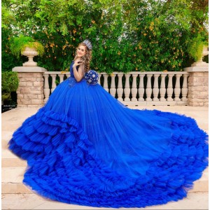 Ruffled Off The Shoulder Royal Blue Quinceanera Dresses 2024