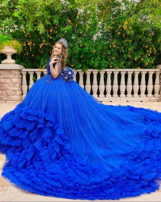 Ruffled Off The Shoulder Royal Blue Quinceanera Dresses 2024