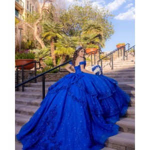 2024 Arabic Style Blue Quinceanera Dresses Off Shoulder Ball Gown Prom Dress With Appliques Sweet 16 vestidos de 15 anos