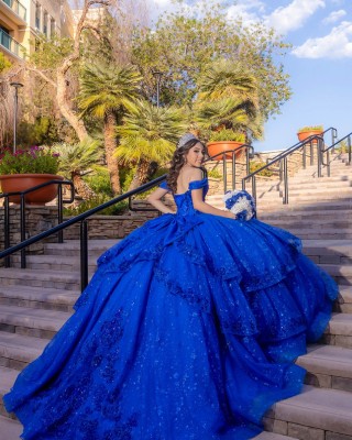 2024 Arabic Style Blue Quinceanera Dresses Off Shoulder Ball Gown Prom Dress With Appliques Sweet 16 vestidos de 15 anos