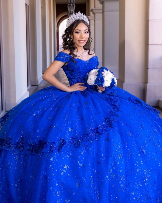 2024 Arabic Style Blue Quinceanera Dresses Off Shoulder Ball Gown Prom Dress With Appliques Sweet 16 vestidos de 15 anos