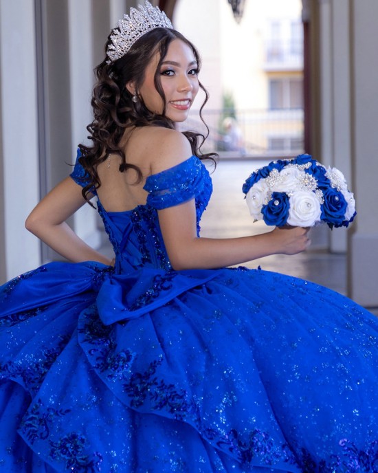 2024 Arabic Style Blue Quinceanera Dresses Off Shoulder Ball Gown Prom Dress With Appliques Sweet 16 vestidos de 15 anos