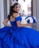 2024 Arabic Style Blue Quinceanera Dresses Off Shoulder Ball Gown Prom Dress With Appliques Sweet 16 vestidos de 15 anos