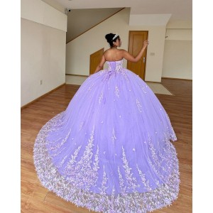 3D Flower Applique Lilac Quinceanera Dress 2024 Ball Gown Corset Mexican Sweet 16 Vestido De 15 Anos With Cape