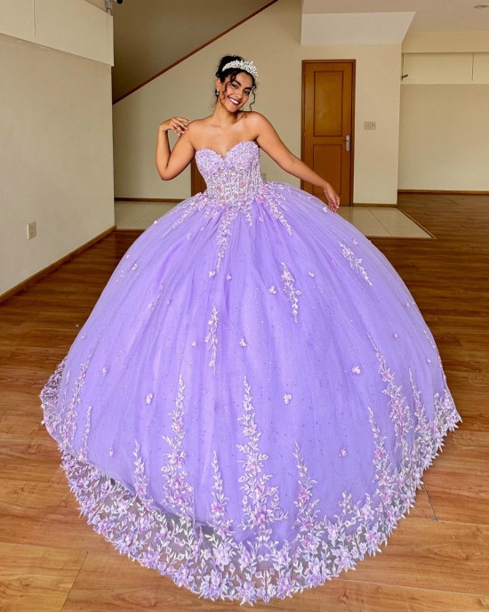 3D Flower Applique Lilac Quinceanera Dress 2024 Ball Gown Corset Mexican Sweet 16 Vestido De 15 Anos With Cape