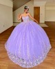 3D Flower Applique Lilac Quinceanera Dress 2024 Ball Gown Corset Mexican Sweet 16 Vestido De 15 Anos With Cape