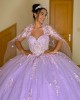 3D Flower Applique Lilac Quinceanera Dress 2024 Ball Gown Corset Mexican Sweet 16 Vestido De 15 Anos With Cape