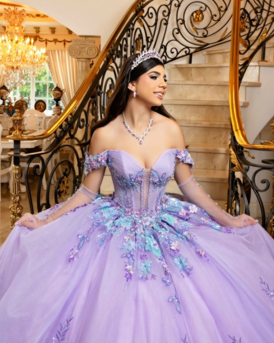 3D Flowers Sweet 15 16 Party Dress Off Shoulder Lavender Quinceanera Dress 2024 Ball Gown Formal Prom Dresses