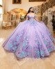 3D Flowers Sweet 15 16 Party Dress Off Shoulder Lavender Quinceanera Dress 2024 Ball Gown Formal Prom Dresses