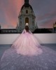 Cape Sleeve Pink Quinceanera Dress Lace Appliques Vestidos De 15 Quinceaner Tulle Ball Gown For Women Custom