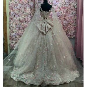 Cape Sleeve Pink Quinceanera Dresses 2024 Sweet 15 Year Old Dress Party Dress Luxury Ball Gown Prom Dress Customized