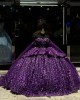 Cape Sleeve Purple Quinceanera Dress Beading Sweetheart Neck Vestidos De 15 Anos Sequin Instagram Gowns Lace Appliques Princess Dress