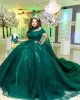 Cape Sleeve Quince Dress Green Vestidos De 15 Anos Lace Appliques Sweetheart Neck Vestidos De XV Anos