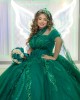 Cape Sleeve Quince Dress Green Vestidos De 15 Anos Lace Appliques Sweetheart Neck Vestidos De XV Anos