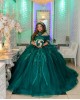 Cape Sleeve Quince Dress Green Vestidos De 15 Anos Lace Appliques Sweetheart Neck Vestidos De XV Anos