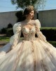 Sweetheart Neck Champagne Quinceanera Dresses 2024 Ball Gown Princess Dress Lace Appliques Two Piece Vestidos De 15 Anos