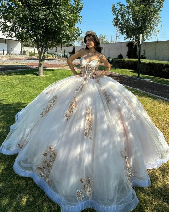 Sweetheart Neck Champagne Quinceanera Dresses 2024 Ball Gown Princess Dress Lace Appliques Two Piece Vestidos De 15 Anos