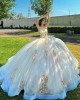 Sweetheart Neck Champagne Quinceanera Dresses 2024 Ball Gown Princess Dress Lace Appliques Two Piece Vestidos De 15 Anos