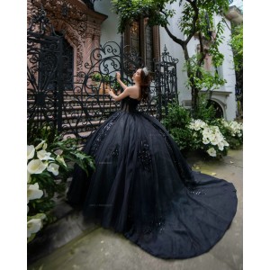 Customized Black Quinceanera Dress Lace Appliques Strapless 2024 Princess Ball Gown Dress