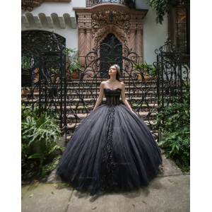 Customized Black Quinceanera Dress Lace Appliques Strapless 2024 Princess Ball Gown Dress