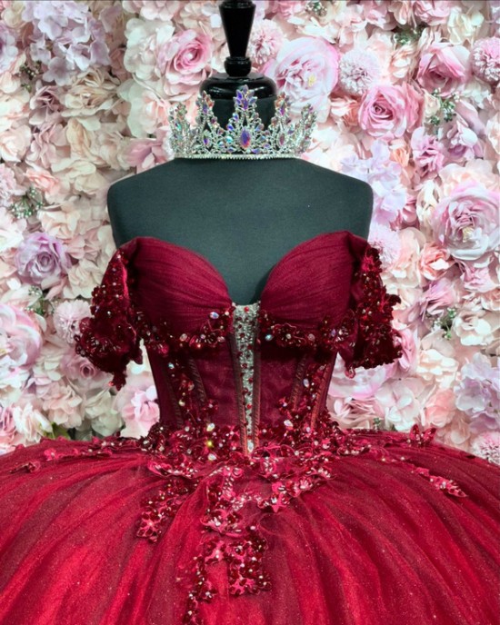 Customized Burgundy Quinceanera Dress Ball Gown 3D Floral Applique Sweet 16 Vestidos De 15 Anos