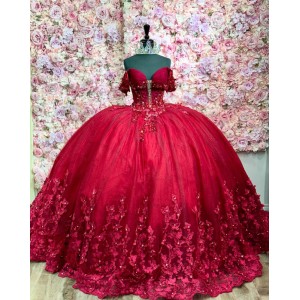 Customized Burgundy Quinceanera Dress Ball Gown 3D Floral Applique Sweet 16 Vestidos De 15 Anos