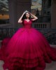 Customized Hot Pink Quinceanera Dress Tiered Ball Gown Gold Lace Applique Sweet 16 Vestidos De 15 Anos