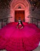 Customized Hot Pink Quinceanera Dress Tiered Ball Gown Gold Lace Applique Sweet 16 Vestidos De 15 Anos