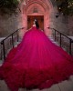 Customized Hot Pink Quinceanera Dress Tiered Ball Gown Gold Lace Applique Sweet 16 Vestidos De 15 Anos