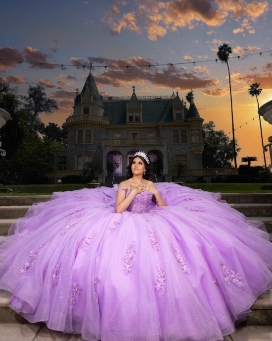 Customized Lilac Quinceanera Dress Ball Gown Floral Applique Lace Corset Sweet 16 Vestidos De 15 Anos With Bow