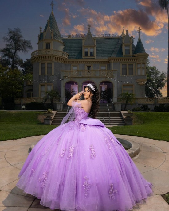 Customized Lilac Quinceanera Dress Ball Gown Floral Applique Lace Corset Sweet 16 Vestidos De 15 Anos With Bow