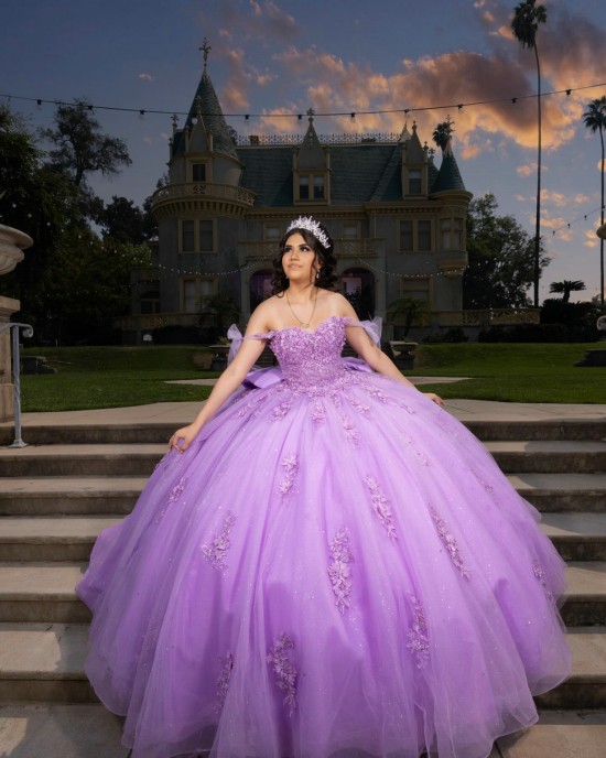 Customized Lilac Quinceanera Dress Ball Gown Floral Applique Lace Corset Sweet 16 Vestidos De 15 Anos With Bow