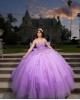 Customized Lilac Quinceanera Dress Ball Gown Floral Applique Lace Corset Sweet 16 Vestidos De 15 Anos With Bow