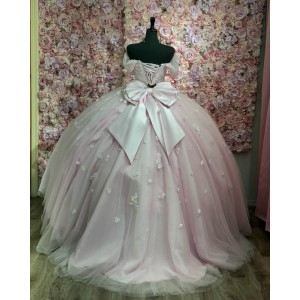 Customized Pink Quinceanera Dress With Bow 2024 Sweetheart Applique Party 15 Vestidos De 15 Anos