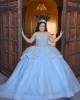 Customized Sky Blue Ball Gown Quinceanera Dresses 2025 Glitter Tulle Sweet 16 Evening Dress Vestido De 15 Anos