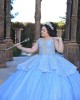 Customized Sky Blue Ball Gown Quinceanera Dresses 2025 Glitter Tulle Sweet 16 Evening Dress Vestido De 15 Anos