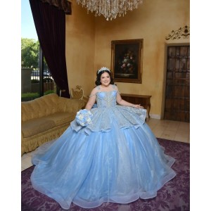 Customized Sky Blue Ball Gown Quinceanera Dresses 2025 Glitter Tulle Sweet 16 Evening Dress Vestido De 15 Anos