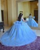 Customized Sky Blue Ball Gown Quinceanera Dresses 2025 Glitter Tulle Sweet 16 Evening Dress Vestido De 15 Anos