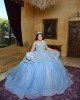 Customized Sky Blue Ball Gown Quinceanera Dresses 2025 Glitter Tulle Sweet 16 Evening Dress Vestido De 15 Anos