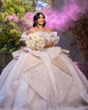 Detachable Sleeve Champagne Quinceanera Dress Sweet 15 Gowns Sequin Vestidos De 15 Anos With Bow