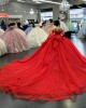 Elegant Red Quinceanera Dress Women Tulle Ball Gown Off The Shoulder Prom Dress 3D Flowers Sweet 16 Dress