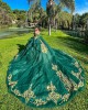 Off Shoulder Emerald Green Quinceanera Dress Vestidos De 15 Anos Lace Appliques Wear Pageant With Bow