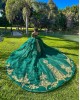 Off Shoulder Emerald Green Quinceanera Dress Vestidos De 15 Anos Lace Appliques Wear Pageant With Bow