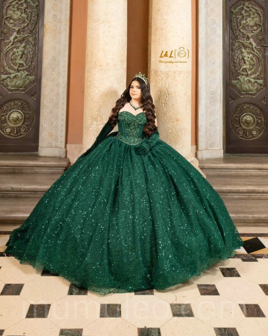 Emerald Green Quinceanera Dress Sweetheart Neck Sweet 15 Gowns Sequin Wear Pageant Lace Appliques Vestidos De 15 Anos