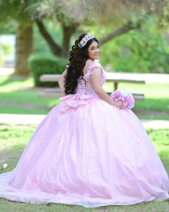 Exquisite Pink Quinceanera Dress Off Shoulder Customize Floor Length Vestidos De 15 Anos