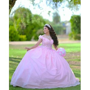 Exquisite Pink Quinceanera Dress Off Shoulder Customize Floor Length Vestidos De 15 Anos