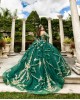 Fashion Emerald Green Quinceanera Dresses Long Sleeve Formal Party Gowns Sweetheart Sequined Lace Applique Ball Gown Prom