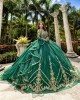 Fashion Emerald Green Quinceanera Dresses Long Sleeve Formal Party Gowns Sweetheart Sequined Lace Applique Ball Gown Prom