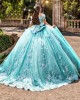 Floral Applique Aqua Blue Vestidos De 15 Anos Off Shoulder Ballgown With Train Quinceanera Dress 2024 Cocktail Dresses