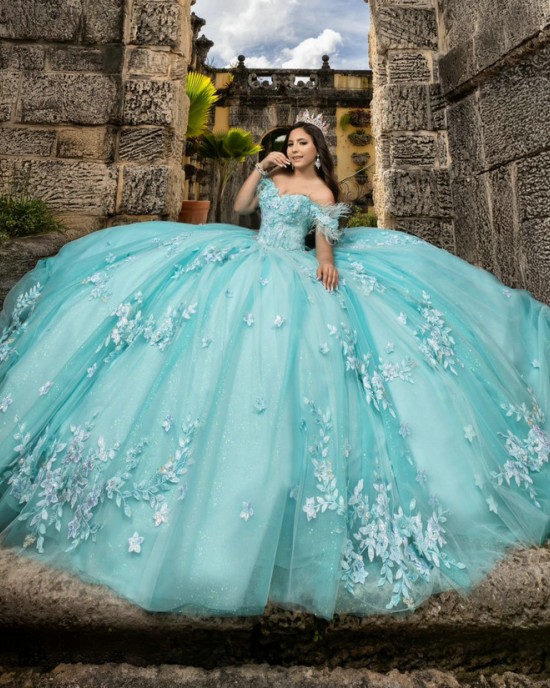 Floral Applique Aqua Blue Vestidos De 15 Anos Off Shoulder Ballgown With Train Quinceanera Dress 2024 Cocktail Dresses